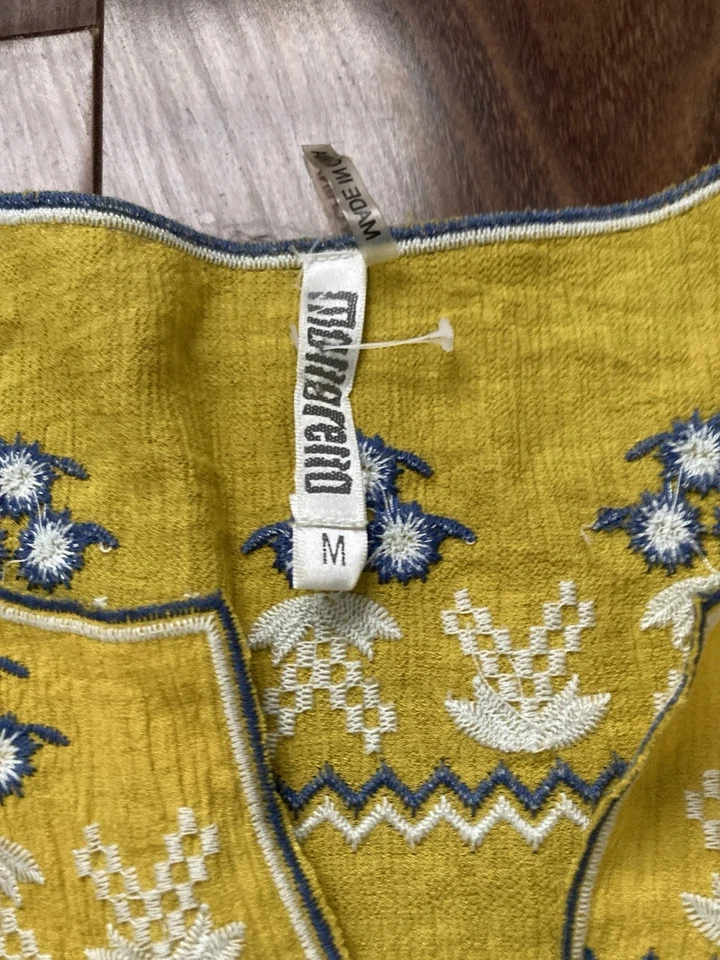 Monoreno Women's Yellow Shirt Top Blouse M Embroidered Ombre Cotton Boho Chic - Image 3 of 4