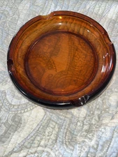 Vintage 70's  Amber Brown 8” Glass Ashtray 