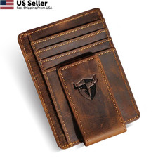 RFID Genuine Leather Money Clip Wallet Slim Front Pocket Credit Card Holder