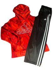 ADIDAS 3 Stripes Hoodie  Track Pants Set Boys Fiery Red Camo Design Sz 8 Medium