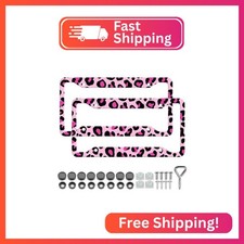 Pink Leopard Print License Plate Frame - 2 Pack Animal Cheetah Print Aluminum Me Pink Leopard Print License Plate Frame - 2 Pack Animal Cheetah Print Aluminum Me
