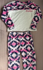 Girls Justice Blue Pink White 3 piece Pajama Set Pants Shirt and short Size 10  