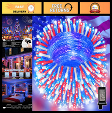 99ft 300led Red White Blue Patriotic String Lights - 16 Modes Plug-in For 4th O 99ft 300led Red White Blue Patriotic String Lights - 16 Modes Plug-in For 4th O