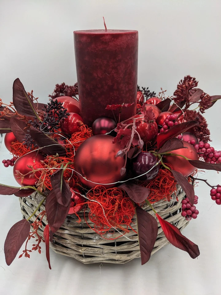 Weihnachtsgesteck LED Kugel Blätter rot - Bild 4 von 4