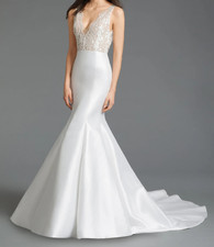 Tara Keely Mia Wedding Dress 0-6 Mikado Fit  Flare Lace V Bodice Low Back