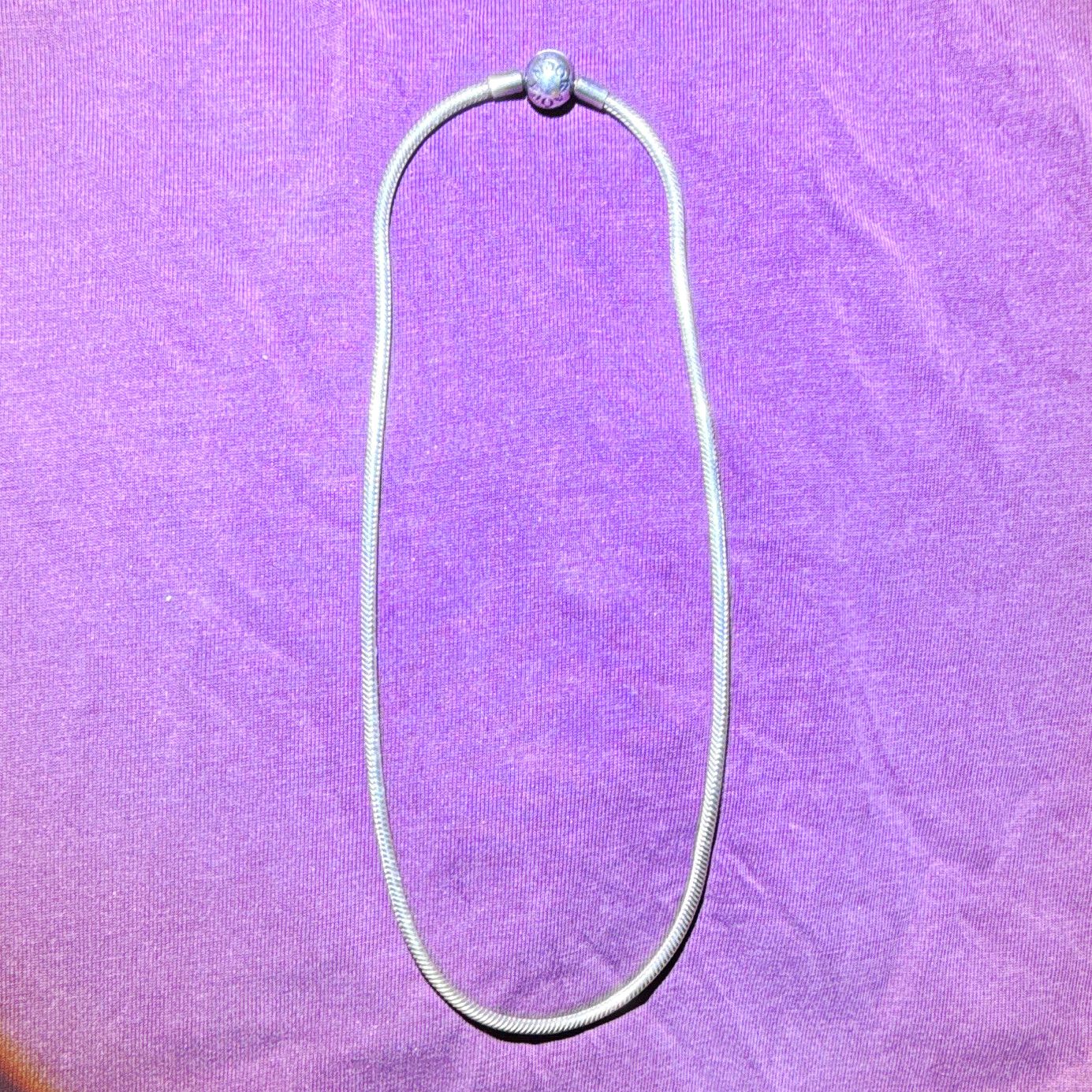 PANDORA Sterling Silver Snake Chain Necklace with Barrel Clasp, Signed