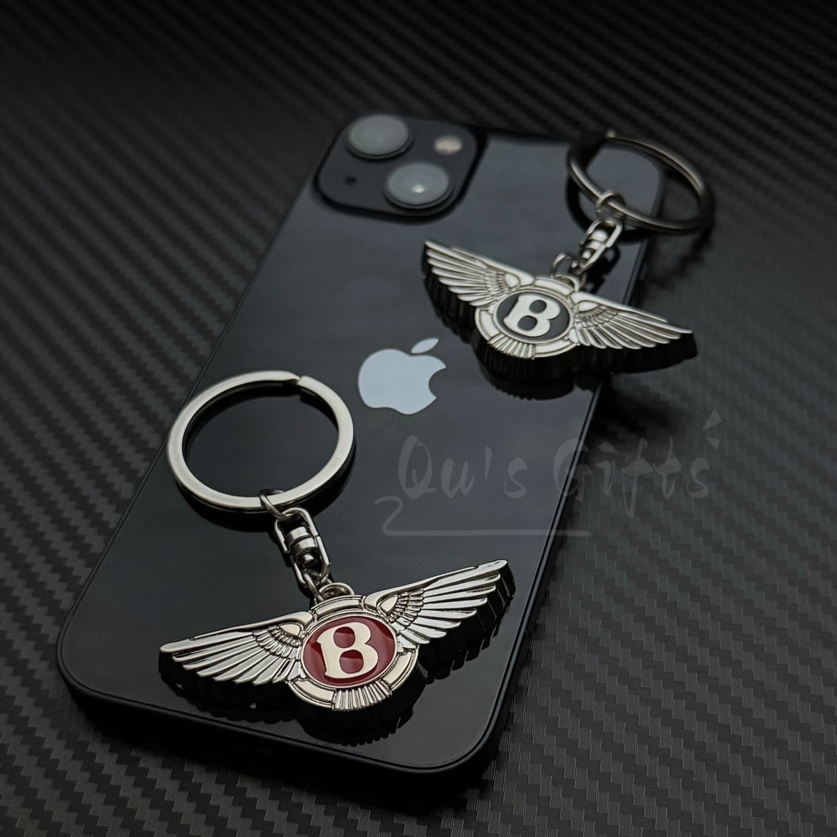 Bentley Flying B Metal Keychain Black/Red Car Key Ring