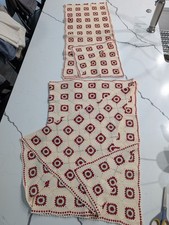 2 Table Runners Vintage Large Hand Crochet Lace Tablecloth White 68  x 72  