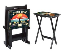 Portable Folding TV Dinner Trays in Black - Set of 4 with Storage Rack for Home