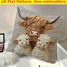 Farmhouse Highland Cow Family Cushion Cover 2D Flat Throw Pillowcase Living Room