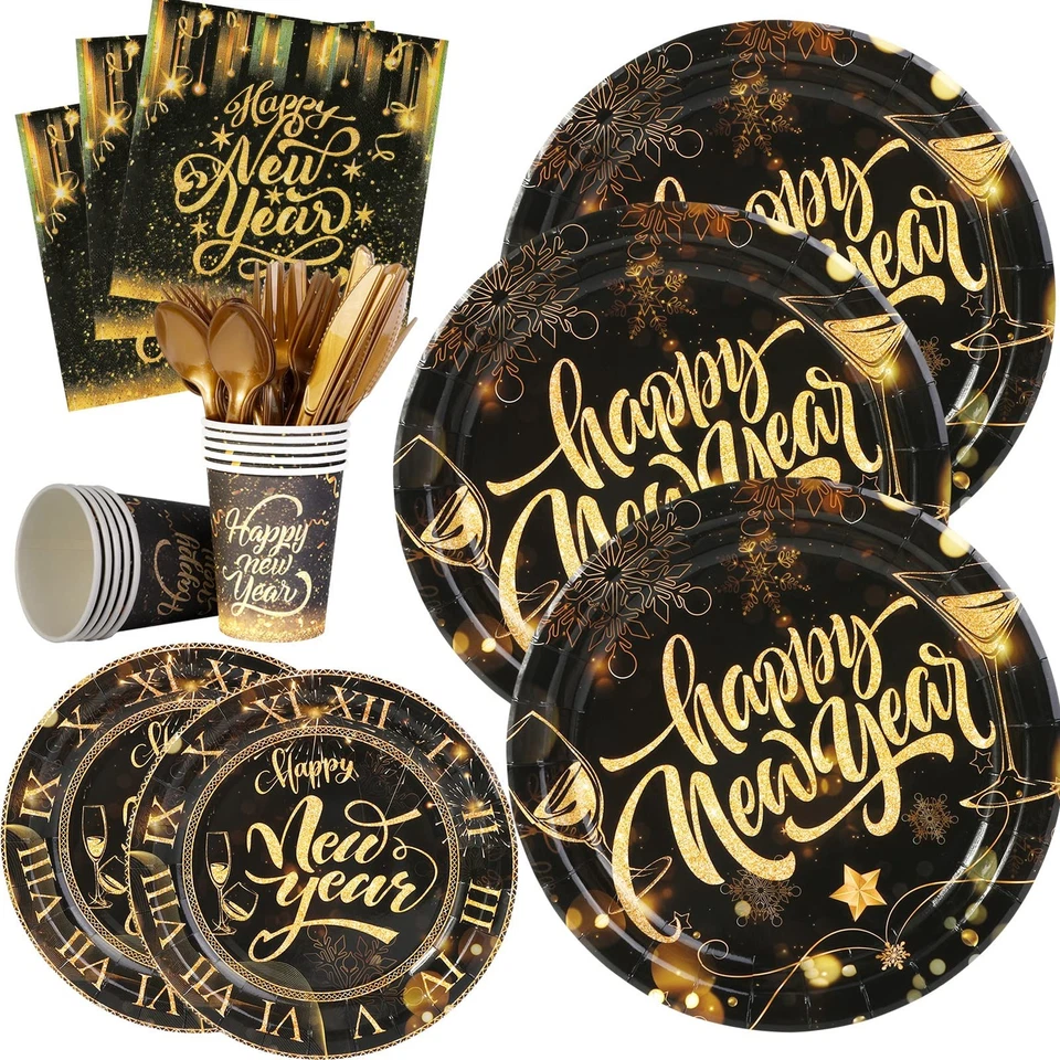 Juego de vajilla de fiesta de Nochevieja, suministros de fiesta de Año Nuevo mesa desechable... Foto 2 de 4