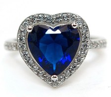 Heart 3CT Treated Blue Sapphire  Topaz 925 Sterling Silver Ring Sz 6,7,8 ZB7