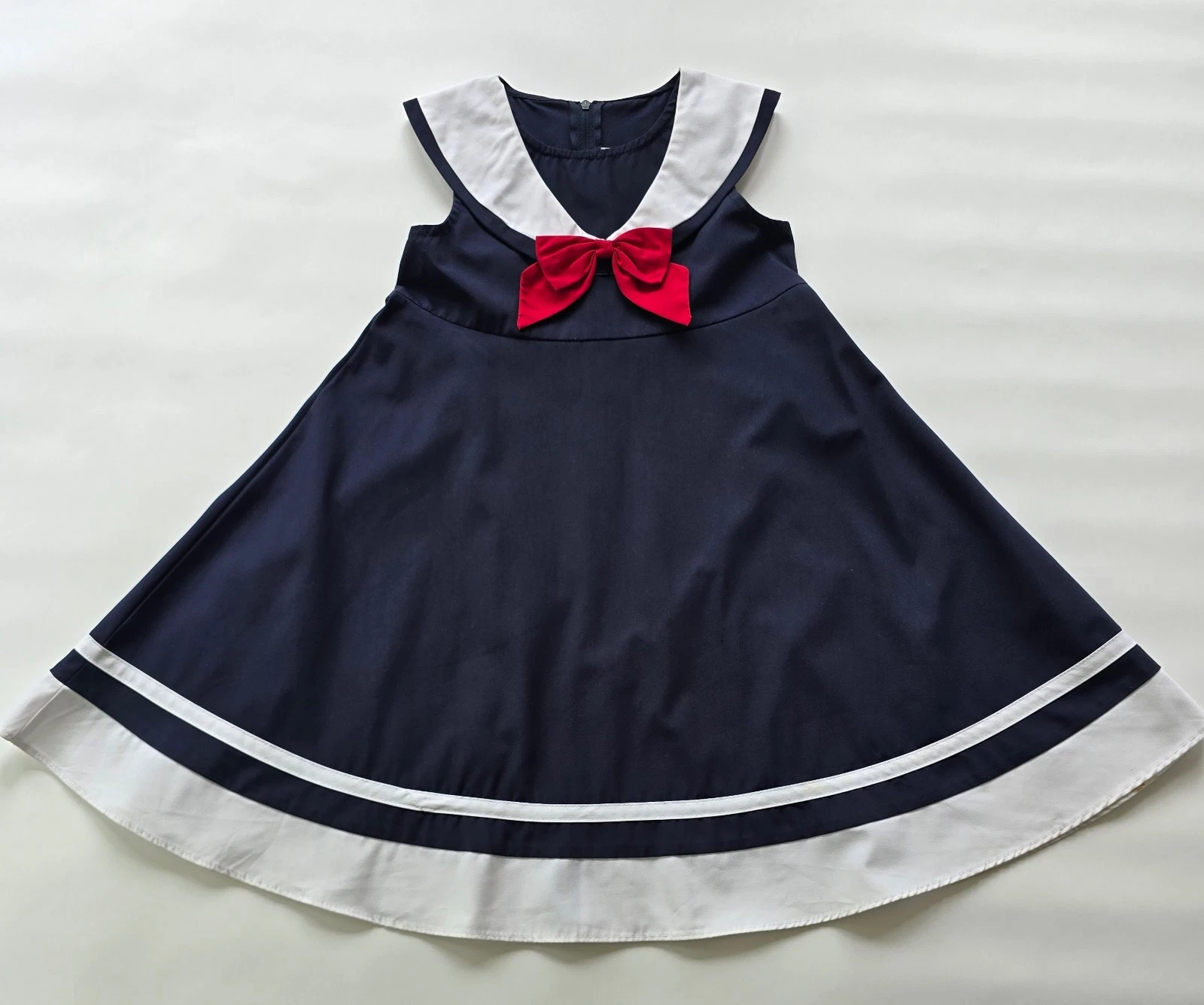 Good Lad Girls Vintage Dress Size 6x Navy Blue Cotton Sailor Bow Detail