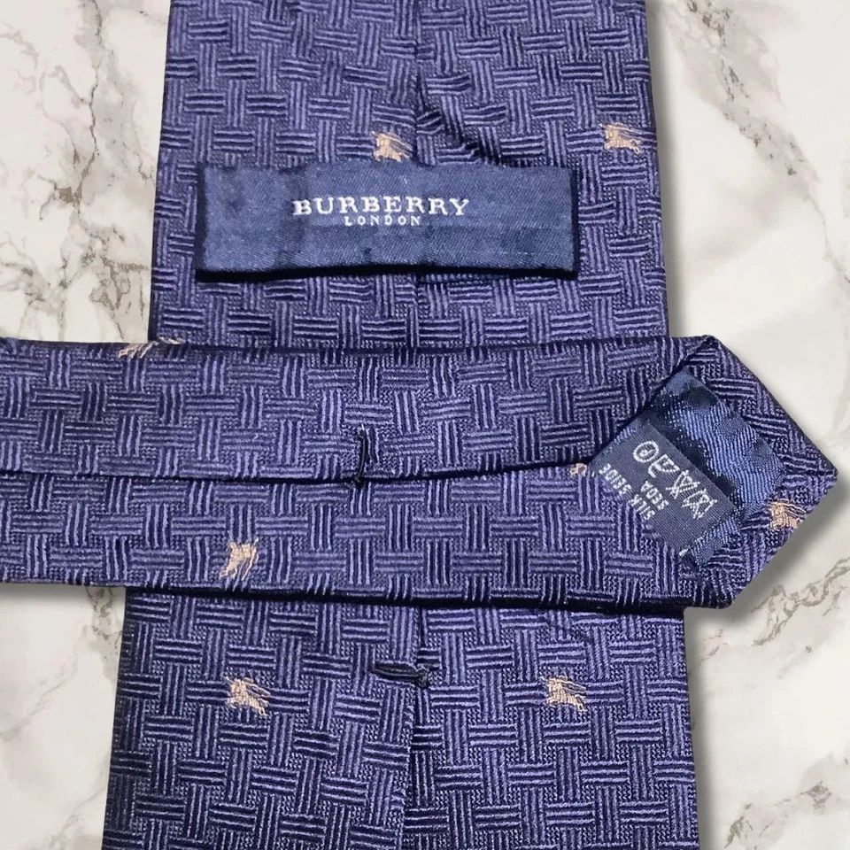 Burberry London Silk Navy Blue Pattern Tie Used Good Condition - Image 4 of 4