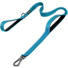 5 FT Heavy Duty Dog Leash Soft Padded Double Handle Reflective Blue