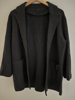 J Crew Sweater Jacket Drk Gray 100% Merino Wool Preppy Quiet Luxury Academia L