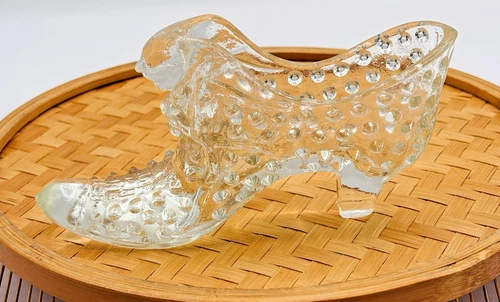 Fenton VTG Clear Hobnail Cat Head Shoe Slipper Art Glass Cinderella