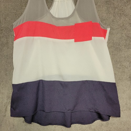 Ambiance Apparel Semi Sheer Tank Top Womens Large Stripes Colorblock Sleeveless - Picture 4 of 10