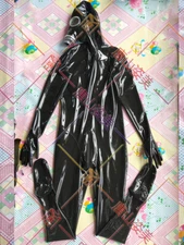 834 latex full cover catsuit with gas mask customized