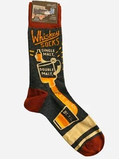 Blue Q Mens Crew Whiskey Socks Size 7-12 Maroon Grey Funny Gift New NWT