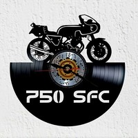 Wanduhr Vinyl Schallplatte Silhouette Klassisches Motorrad Italienisches Deko...