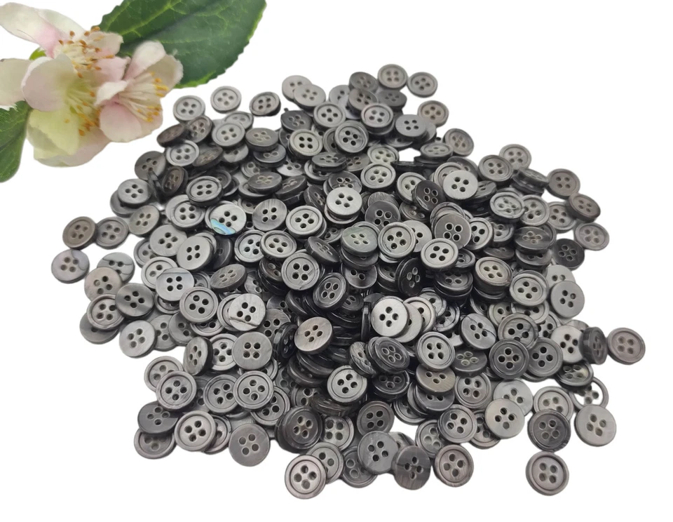 10x Knöpfe rund Perlmutt 10mm anthrazit schwarz Muscheln Kinderknöpfe Knopf Kind - Bild 2 von 4