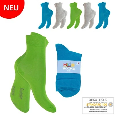 5 Paar Kinder Socken Piqué-Bund einfarbig blau grau grün Footstar Jungen