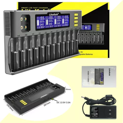 LiitoKala Lii-S12 12-Slot Battery Charger For Li-ion/IMR/LiFePO4 Ni-MH/Cd ACUS
