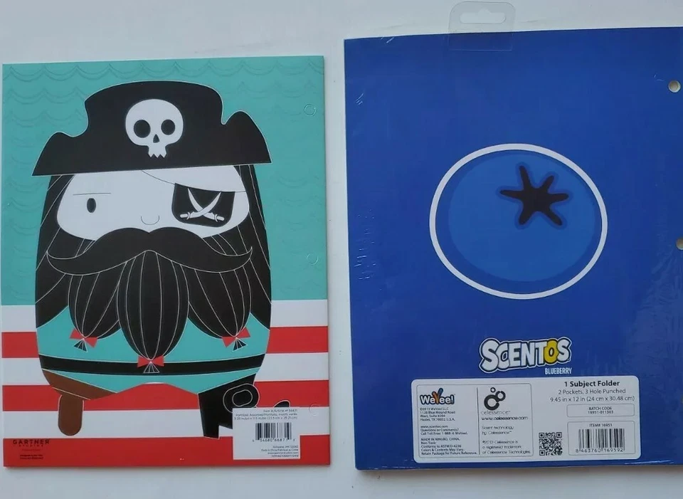 Back to School 2 Pocket Folder Fruity Scented 3 Pack Blueberry Orange 2 Pirate - Image 3 of 4