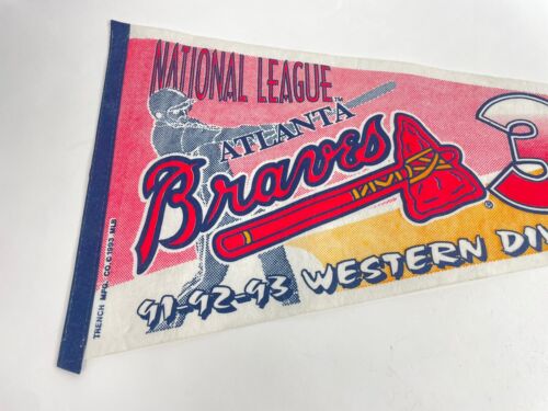 MLB Atlanta Braves Vintage 91-92-93 3 Peat Western Division Champs Logo Pennant - Picture 2 of 5