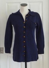 ST JOHN KNITS Vtg 60/70s Navy Multi-Santana Gold Buttons Cardigan Sweater S EUC