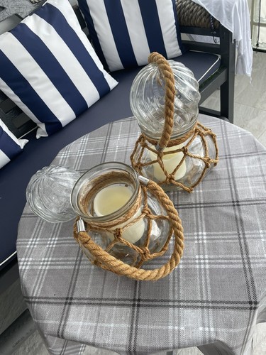 Maritime Windlicht Lampen, zwei Glas & Seil Kerzenhalter & Kuppelabdeckungen - Bild 8 von 9