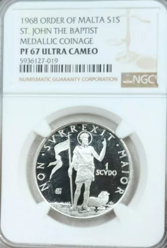 1968 ORDER OF MALTA 1 SCUDO ST JOHN THE BAPTIST NGC PF 67 ULTRA CAMEO TOP POP 1