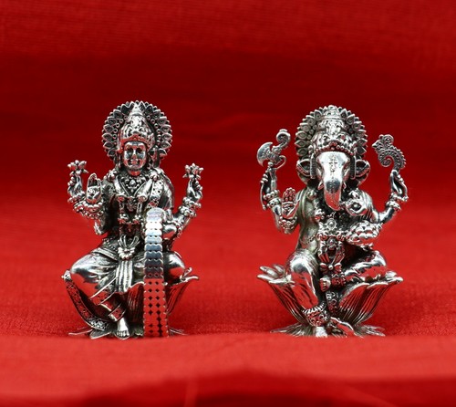 925 sterling silver idols god 2" Ganesha and laxmi statue and sculpture article - Picture 5 of 9