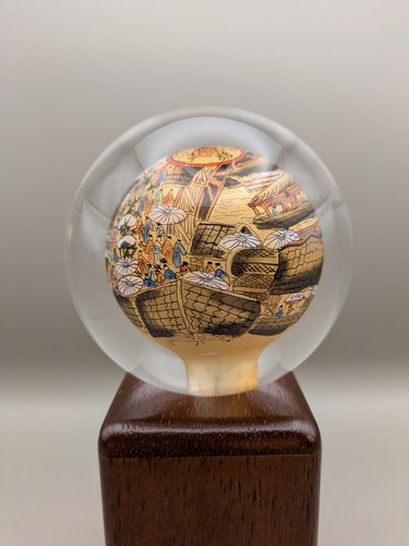 Vintage Chinese Chinoiserie Glass Paperweight - Reverse Painted Ball Globe Orb - Picture 3 of 13
