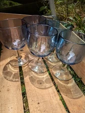 Set Of 6 Vintage Bartlett Collins Blue Thumbprint Glasses/Goblet