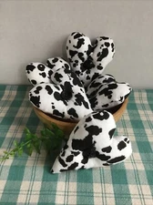 Country Farmhouse Black n White COW Print Bowl Filler Ornies Tucks Decor set 