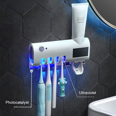 UV Light Sterilizer Toothbrush Holder Cleaner Toothpaste Dispenser Wall Mo Z  XH