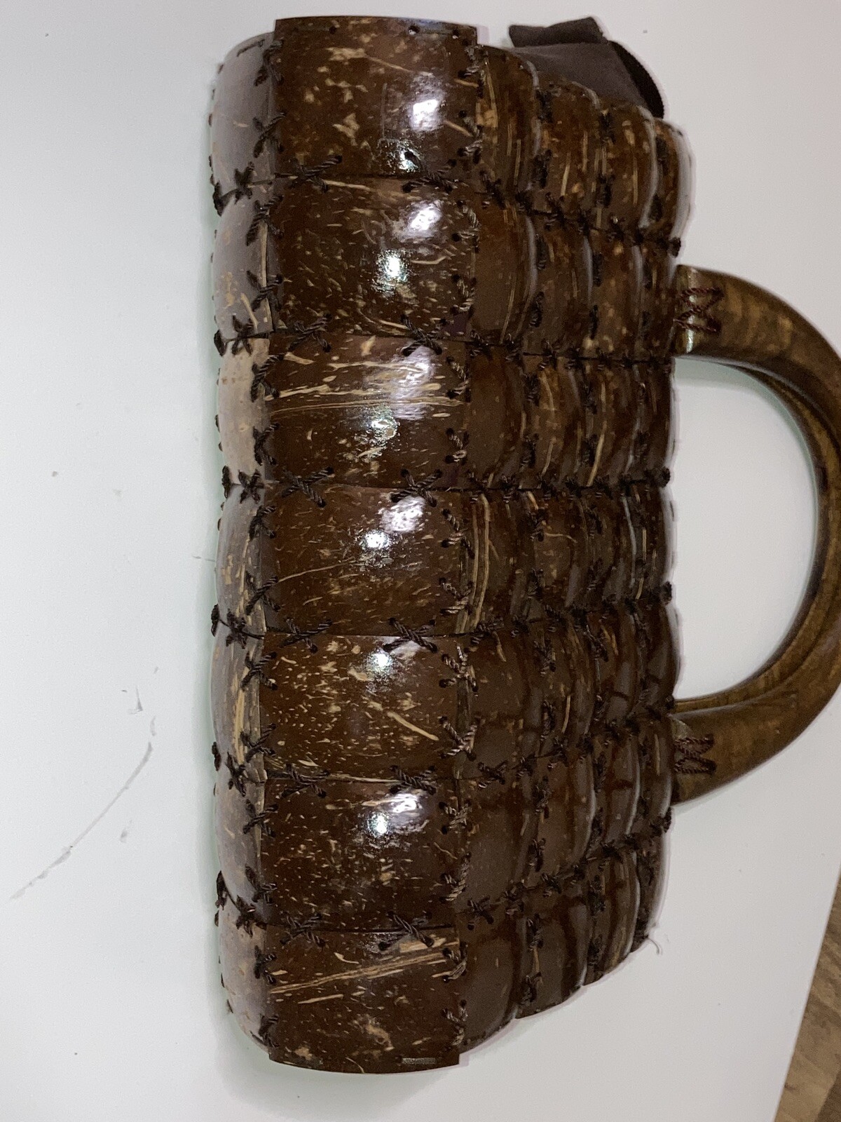 Handmade Coconut Shell Woven Patchwork Brown Zip … - image 7