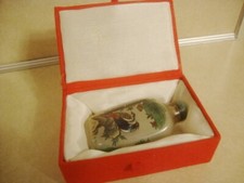 Modern Chinese Snuff Bottle w Painted Flowers Ducks Birds in Red Box Collectible
