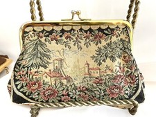 Vtg Art Deco Rhinestone Kisslock Frame Petit Point Needlepoint Hand Bag Purse