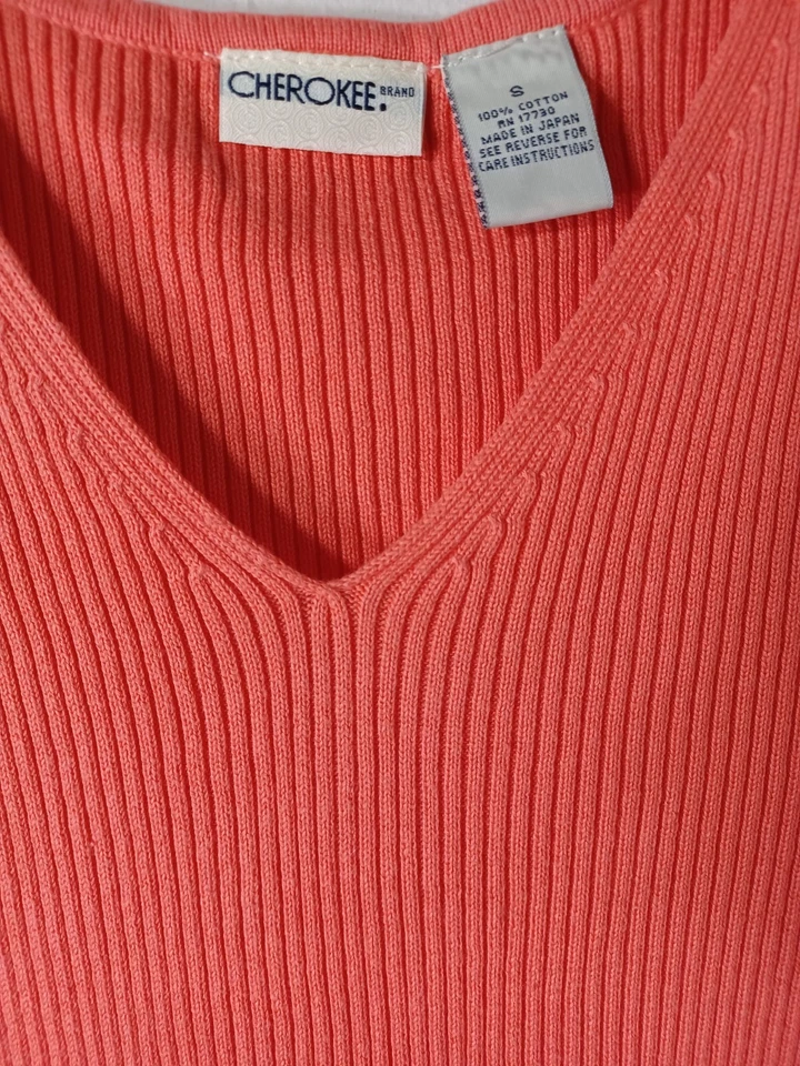 Top para mujer Cherokee talla S pulóver cuello en V manga larga 100 % algodón Foto 3 de 3