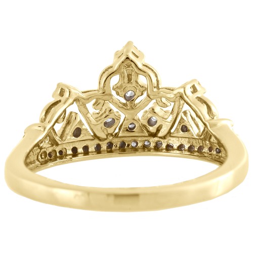 14K Yellow Gold Diamond Queen Crown Filigree Right Hand Cocktail Ring 0.20 Ct. - Picture 4 of 5