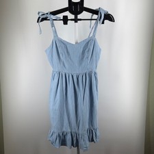 Old Navy Light Wash Chambray Tie Shoulder Ruffle Mini Dress Blue Womens Medium