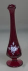 FENTON Hand Painted Signed White Rose Ruby Red Swung Vase 8"