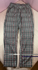 Women  s Plaid Stretchy DressPants Black White Pink Polyester Knit Straight Leg M