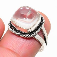Natural Crystal Quartz Gemstone 925 Sterling Silver Ring Size 7 P611