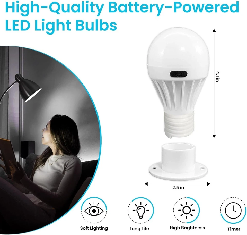 Versatile 4-Pack Battery Powered LED Bulbs - 200 Lumens with Magnetic Attachment - Image 4 of 4