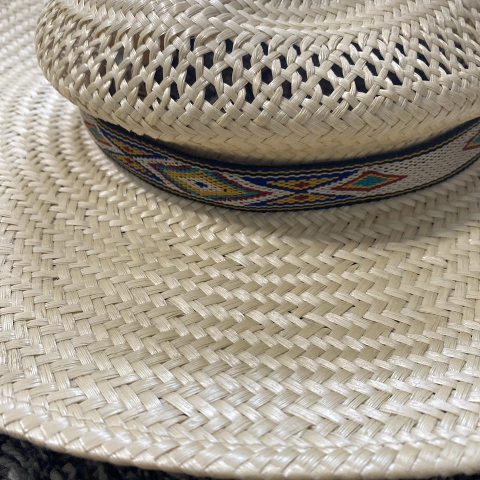 "Sombrero de paja vintage Orvis Lochsa River con correa para la barbilla Lg/X-Lg hecho en EE. UU. 16""" Foto 3 de 4