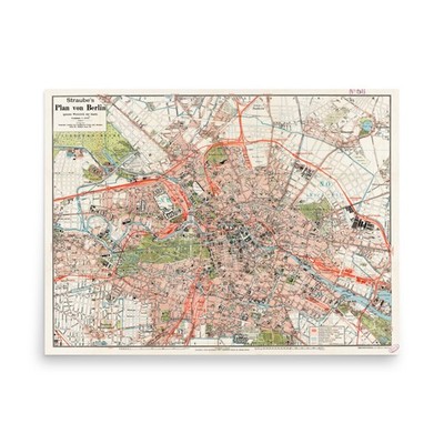Julius Straube Plan von Berlin Vintage City Map Wall Art Print